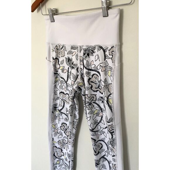 Athleta White Floral Affirmation Leggings Thick Waistband Colorblock Stretch XS - Picture 9 of 10